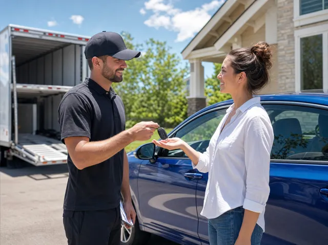 A car owner receiving keys at delivery